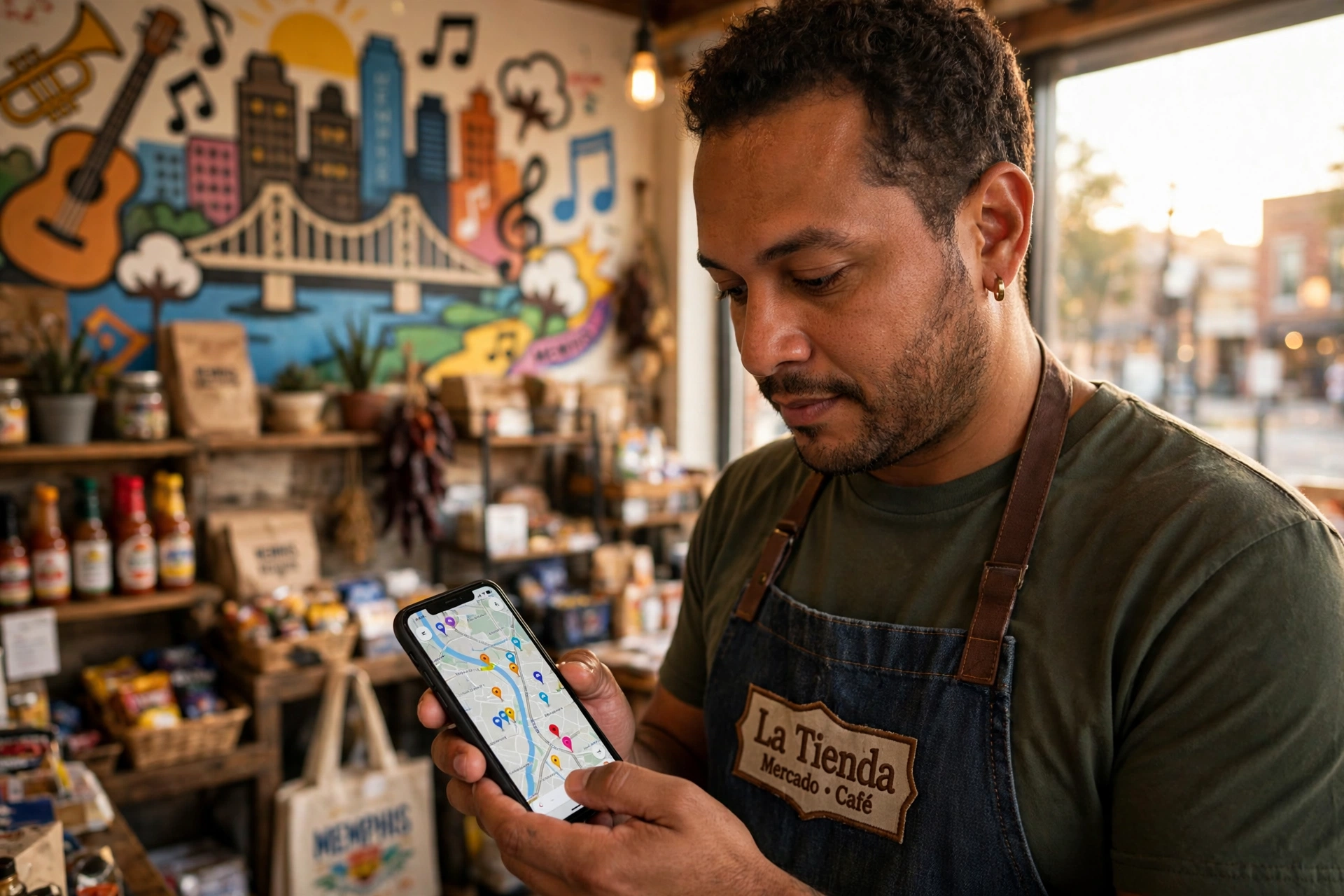 Teléfono mostrando el mapa con negocios locales