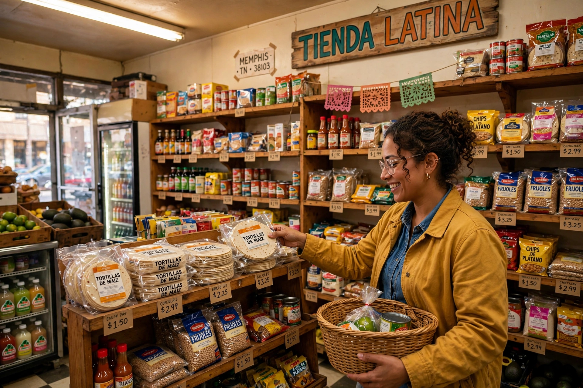 Etiquetas de precio en los productos de una tienda latina en Memphis