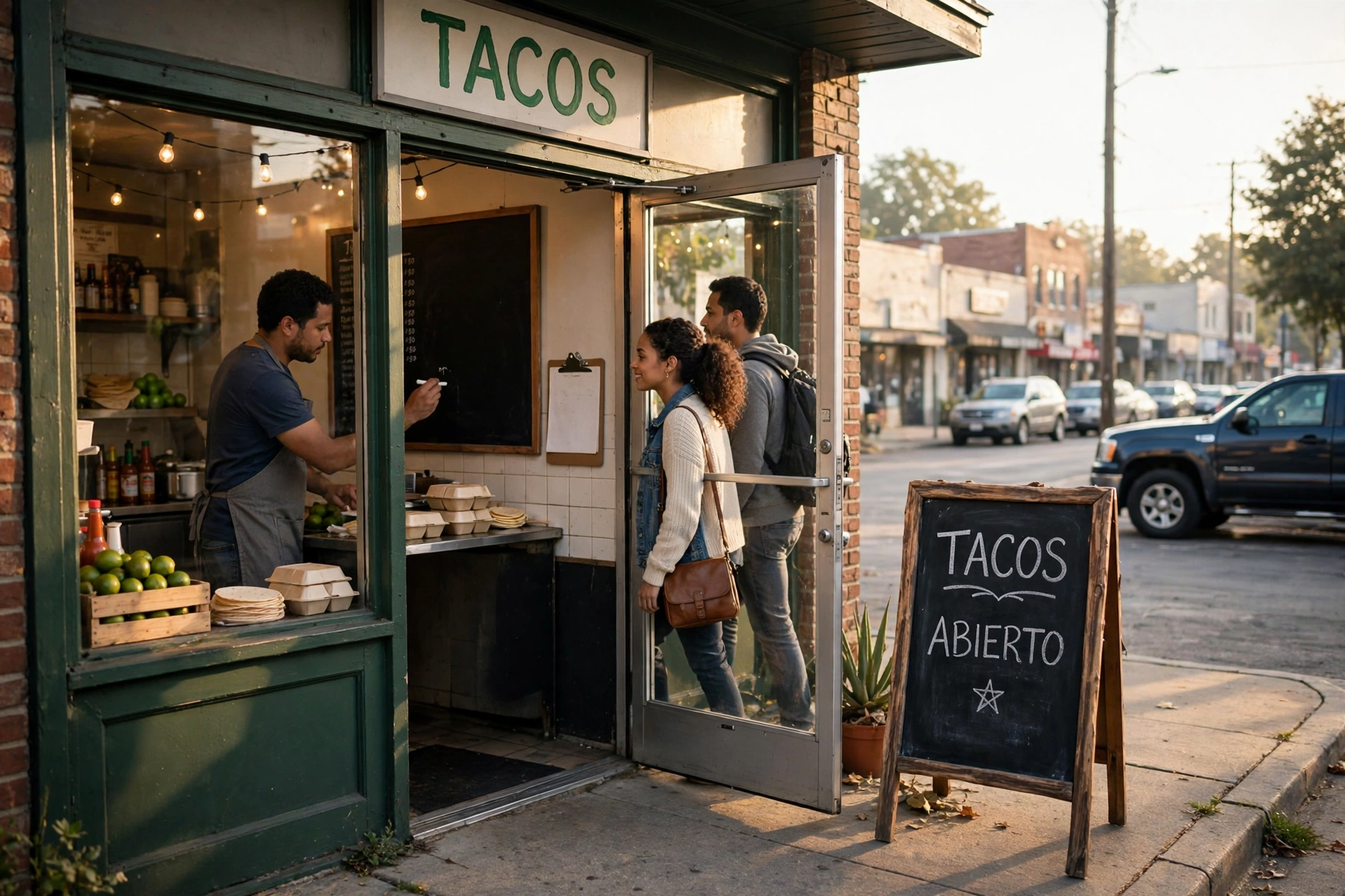 Dueño de una taquería en Memphis poniendo precios en su menú