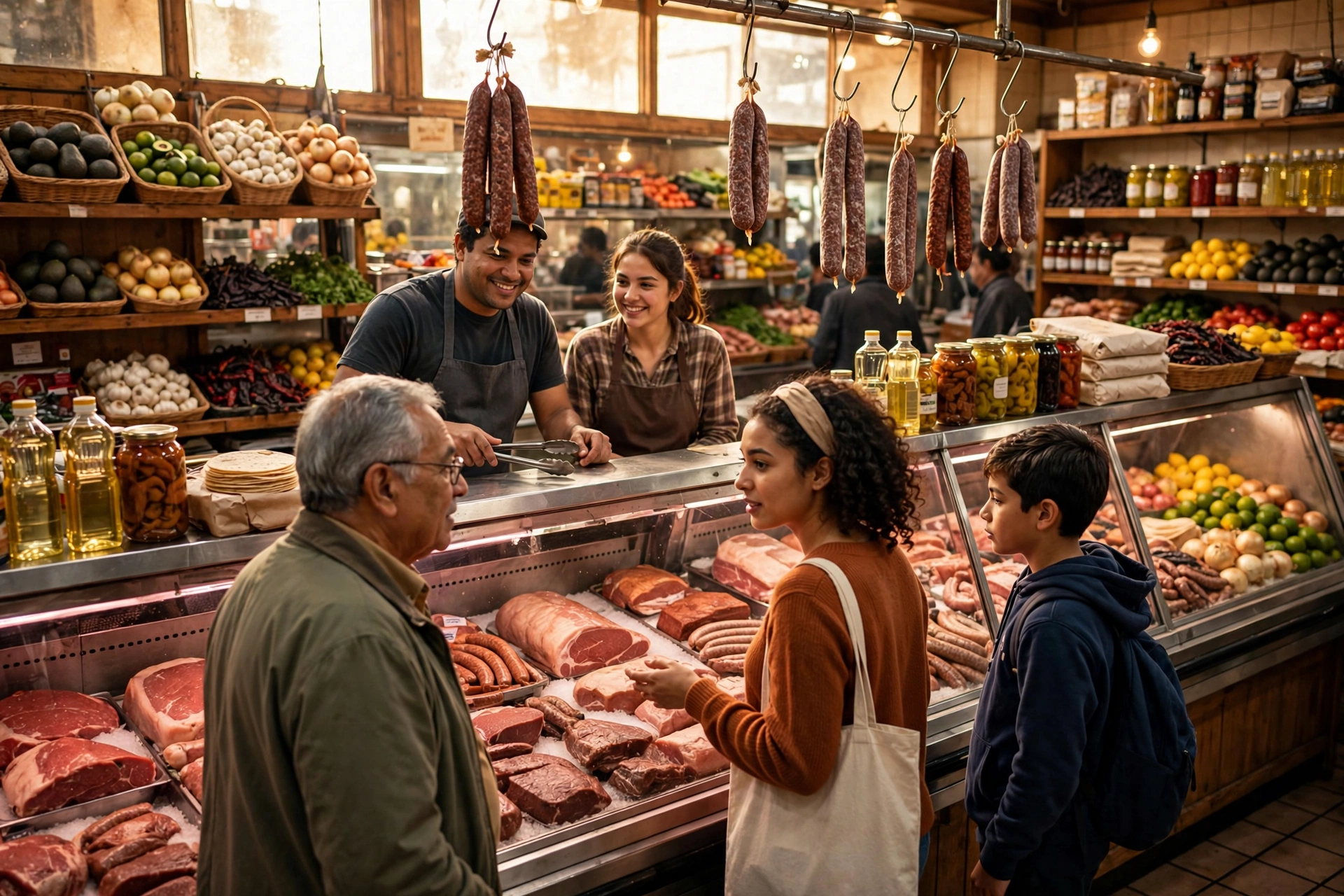 Clientes comprando en una carnicería latina de Memphis