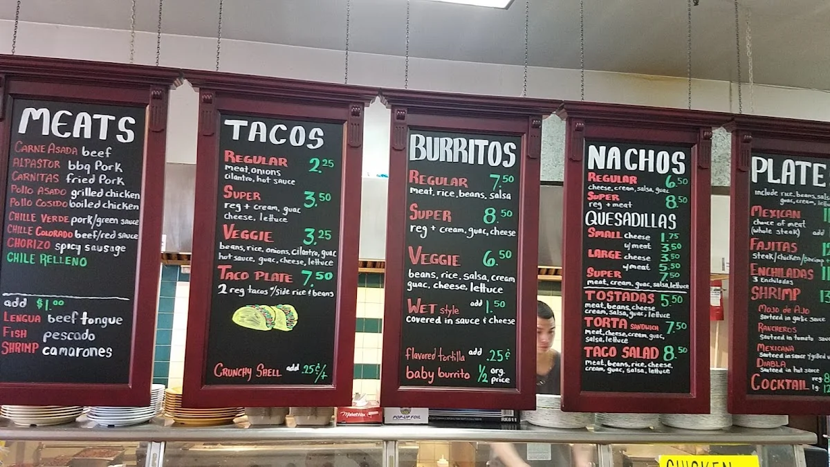 Pizarra de menú con precios en la pared de un restaurante