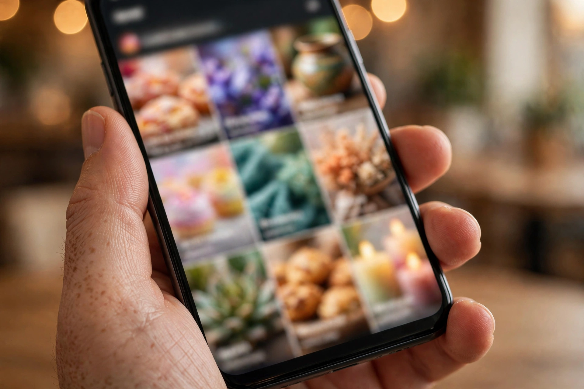Teléfono mostrando el feed de Instagram de un negocio local