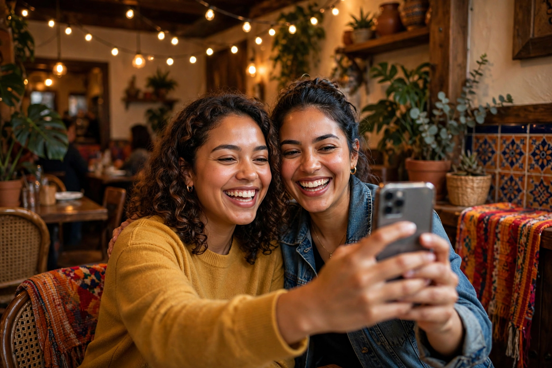 Clientas tomándose una foto en un restaurante