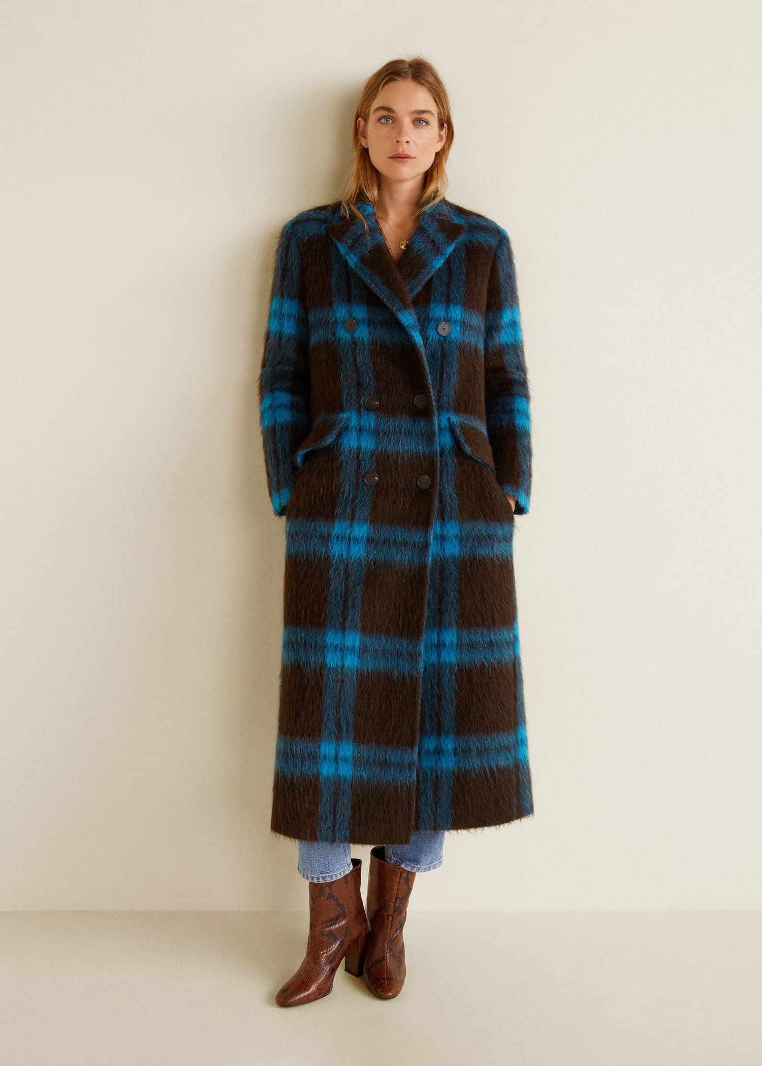Checkered wool-blend coat